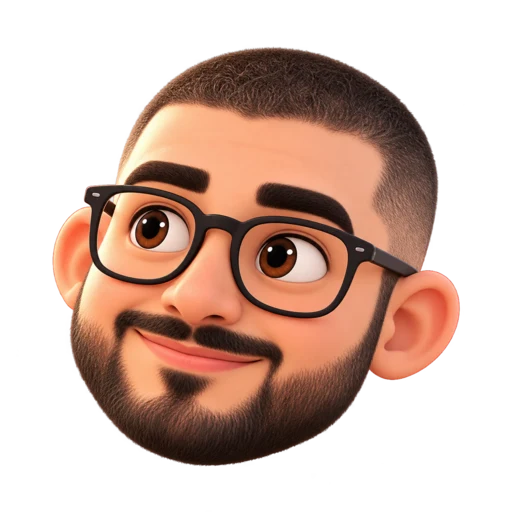Cartoon portrait of Deya Elkhawaldeh with a close buzz cut and glasses