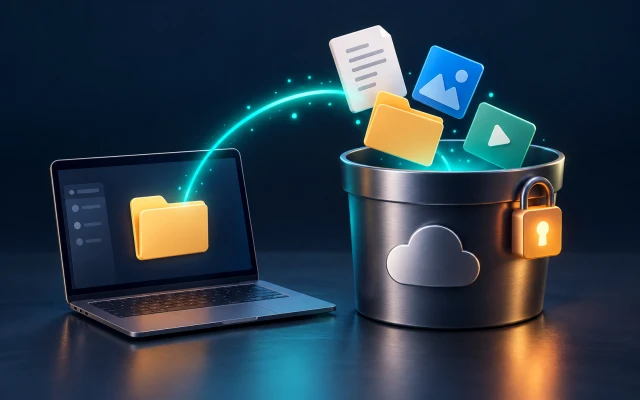 Files transferring from a laptop into a locked cloud storage bucket