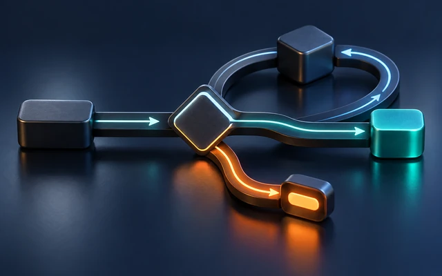 A decision branch, early exit and loop represented as connected paths