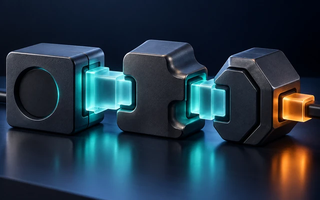 Distinct software modules connected through language-interface adapters