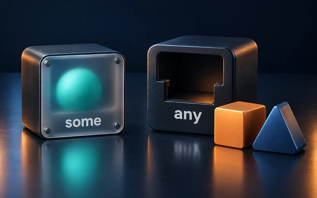 An opaque fixed-type container beside an existential box with interchangeable conformers