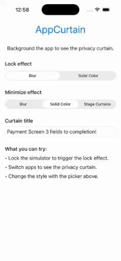 AppCurtain demo animation